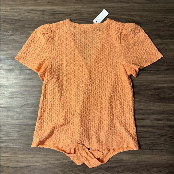 Loft Textured Orange Button Down V-Neck Blouse, Women’s Small NWT - Picture 2 of 4
